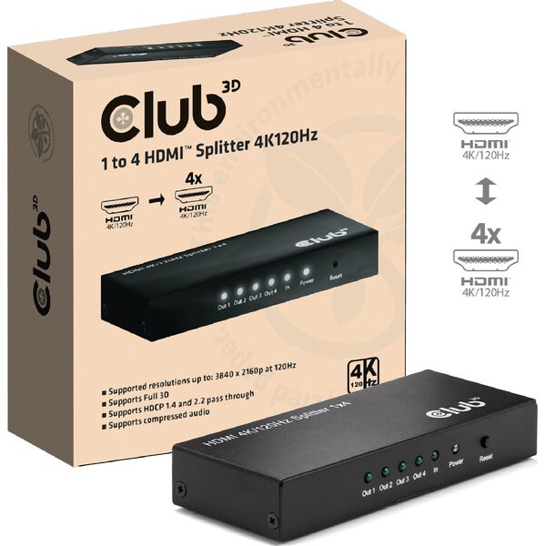 Club 3D Club3D HDMI Splitter 1 είσοδος -> 4 έξοδοι 4K120Hz UHD λιανική
