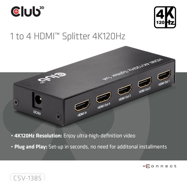 Club 3D Club3D HDMI Splitter 1 είσοδος -> 4 έξοδοι 4K120Hz UHD λιανική