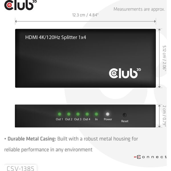 Club 3D Club3D HDMI Splitter 1 είσοδος -> 4 έξοδοι 4K120Hz UHD λιανική