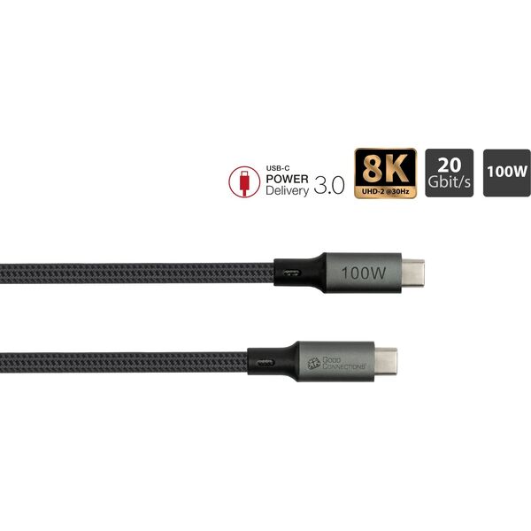 Καλώδιο USB TRITON GoodConnections USB-C 4.0 (ST-ST) 1,8m Καλώδιο σύνδεσης Υφασμάτινο περίβλημα 100W 8K 30Hz Ανθρακί
