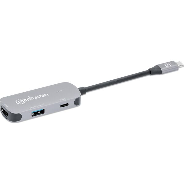 Adapter AV Manhattan MANHATTAN USB-C auf HDMI 3-in-1 Docking-Konverter USB 3.2 Typ-C-Stecker auf HDMI 4K60Hz USB-A 5 Gbit/s und USB-C Power Delivery 100W