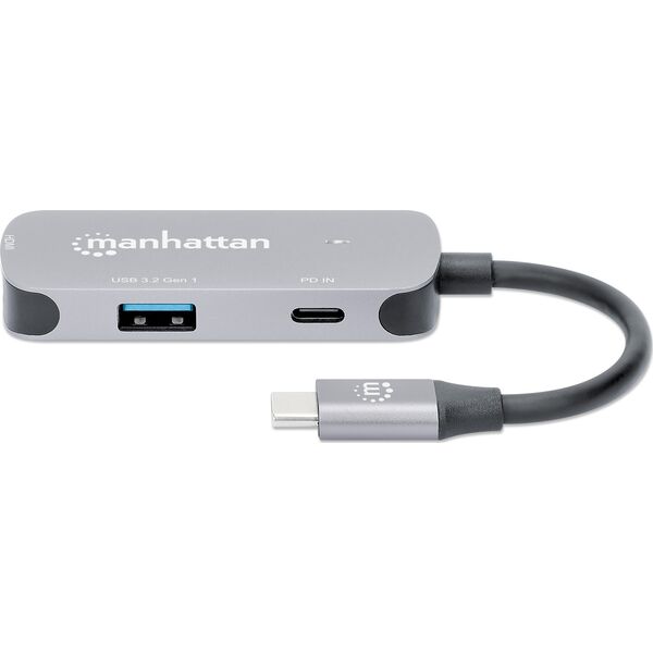 Adapter AV Manhattan MANHATTAN USB-C auf HDMI 3-in-1 Docking-Konverter USB 3.2 Typ-C-Stecker auf HDMI 4K60Hz USB-A 5 Gbit/s und USB-C Power Delivery 100W