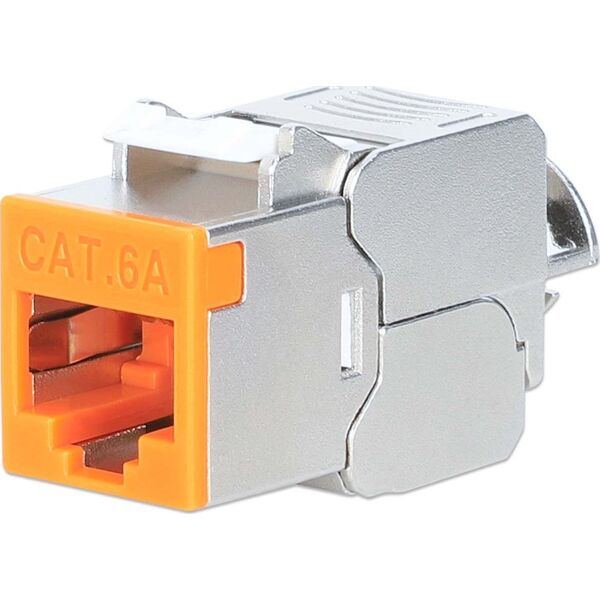Intellinet Network Solutions INTELLINET Cat6a 10G Slimline Keystone-Modul STP werkzeuglos mit Rastclip f�r Massivdraht vergoldete Kontakte Metallgeh�use orange