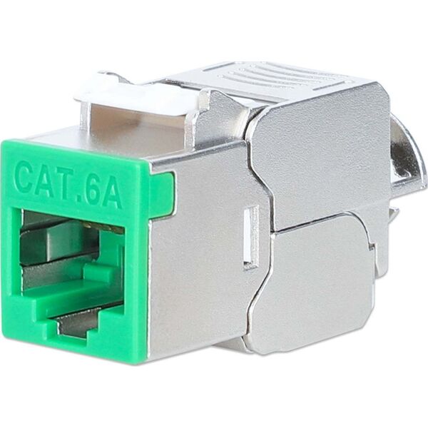 Intellinet Network Solutions INTELLINET Cat6a 10G Slimline Keystone-Modul STP werkzeuglos mit Rastclip f�r Massivdraht vergoldete Kontakte Metallgeh�use gr�n