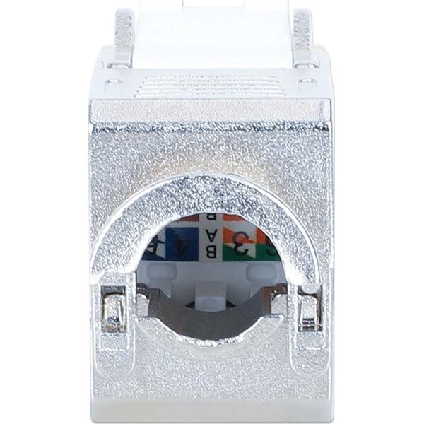 Intellinet Network Solutions INTELLINET Cat6a 10G Slimline Keystone-Modul STP werkzeuglos mit Rastclip f�r Massivdraht vergoldete Kontakte Metallgeh�use weiss