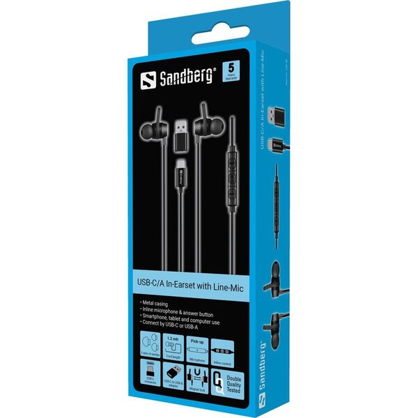 SANDBERG USB-C/A In-Earset with Line-Mic