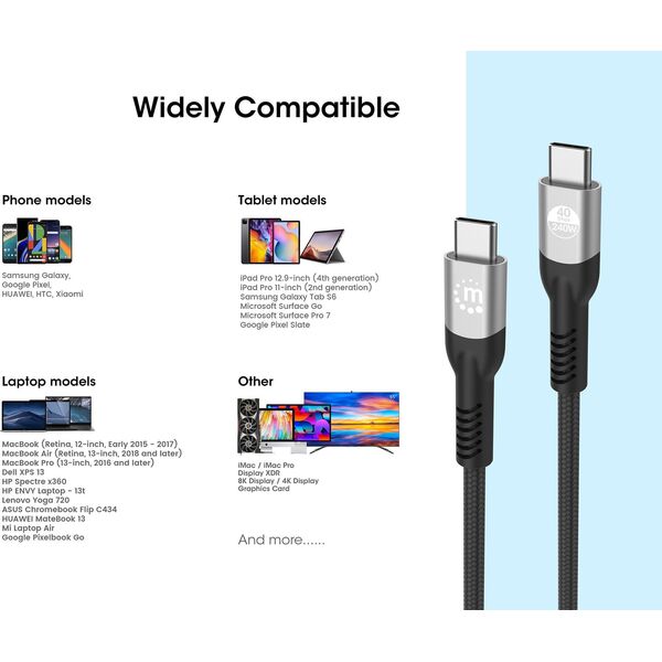 MANHATTAN USB4 Typ C40 Gbit/s 8K Video und 240W EPR Ladekabel 2 m USB4 Gen 3x2 8K60Hz Single-Display 4K60Hz Dual-Display