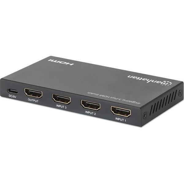MANHATTAN 4K60Hz 3-Port HDMI-Switch Zum Umschalten zwischen drei HDMI-Eing�ngen auf einem HDMI-Ausgang 3x1 18G IR Fernbedienung