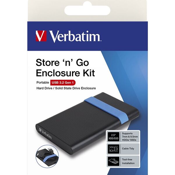 Verbatim Zestaw obudowa dysku 2,5,, HDD/SSD, Verbatim, 2.5", Store,N,Go, USB 3.0 (3.2 Gen 1), 53106, czarna