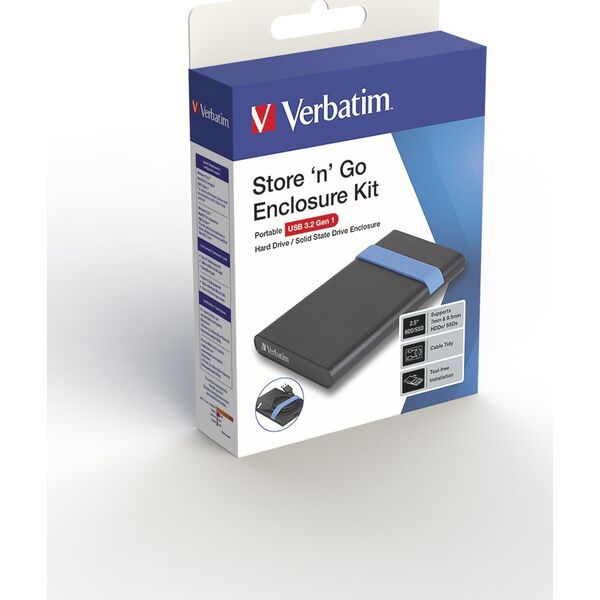Verbatim Zestaw obudowa dysku 2,5,, HDD/SSD, Verbatim, 2.5", Store,N,Go, USB 3.0 (3.2 Gen 1), 53106, czarna