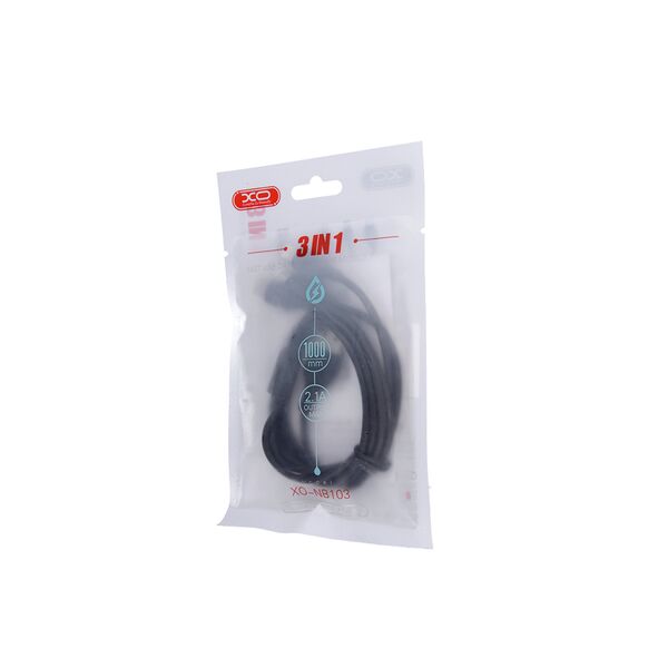 XO cable NB103 3in1 USB - Lightning + USB-C + microUSB 1,0 m 2,1A black 6920680862689