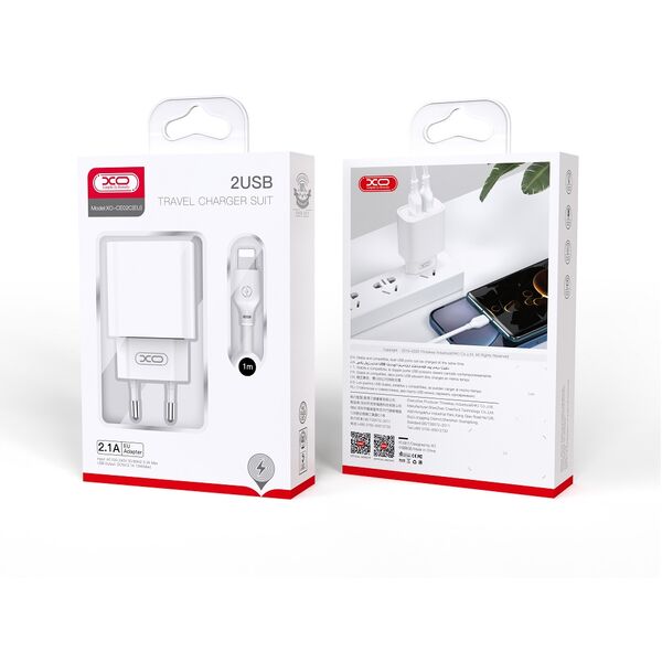 XO wall charger CE02C 2x USB 2,1A white + Lightning cable 6920680808281