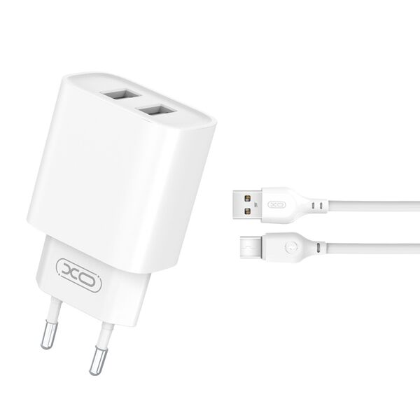 XO wall charger CE02C 2x USB 2,1A white + USB-C cable 6920680808304