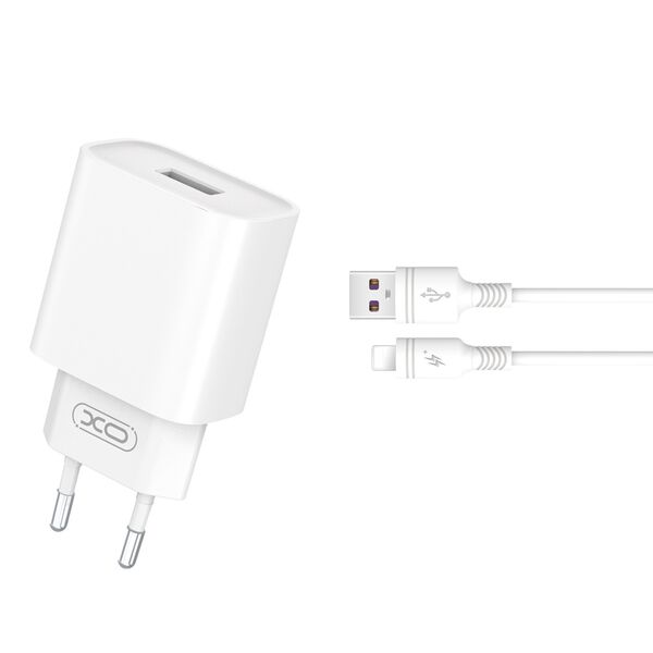 XO wall charger CE02D QC 3.0 18W 1x USB white + Lightning cable 6920680808359