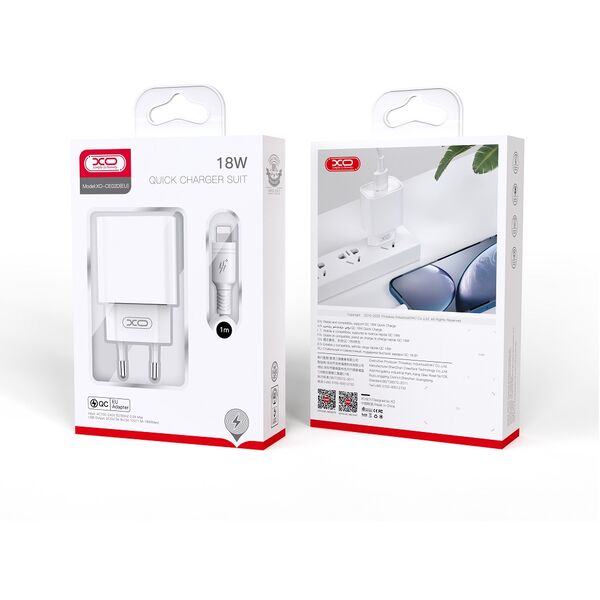 XO wall charger CE02D QC 3.0 18W 1x USB white + microUSB cable 6920680808366