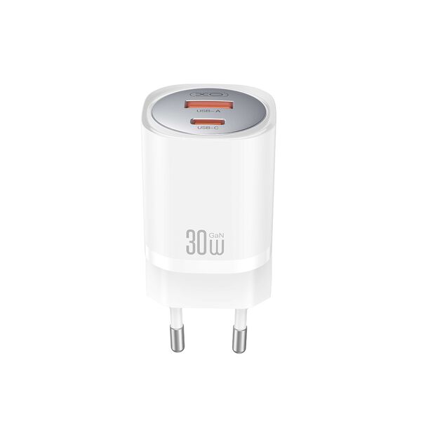 XO wall charger CE21 PD 30W 1x USB-C 1x USB white 6920680853892