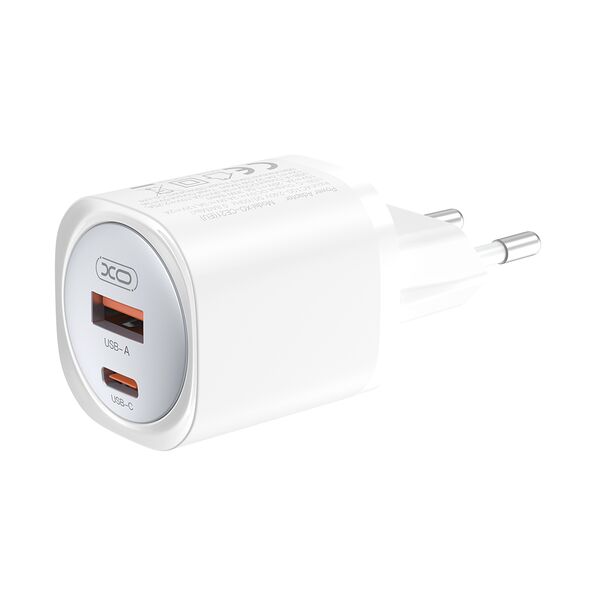 XO wall charger CE21 PD 30W 1x USB-C 1x USB white 6920680853892
