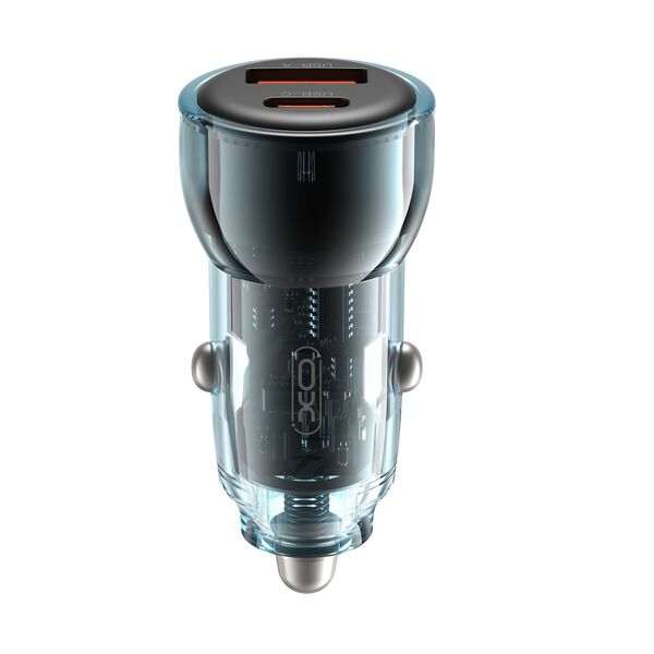 XO car charger CC60 60W 1x USB 1x USB-C blue + USB-C - USB-C cable 6920680854110