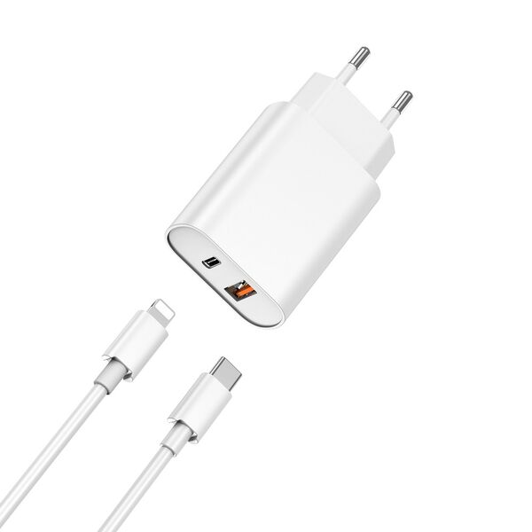 WIWU wall charger Wi-U002 PD + QC 20W 1x USB 1x USB-C white + cable USB-C - Lightning 6976195090154