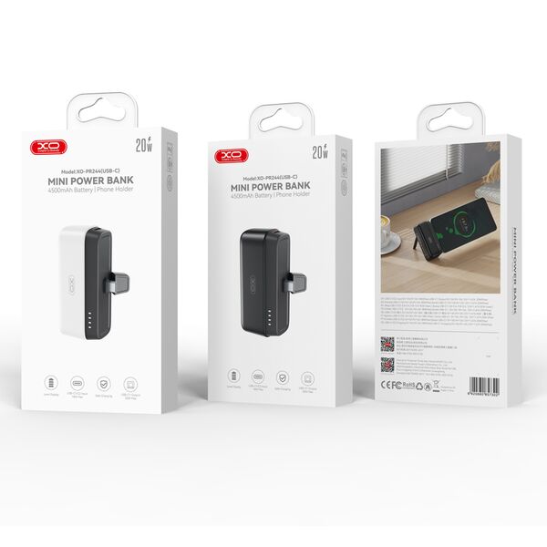 XO power bank mini PR244 20W 5000 mAh with USB-C connector black 6920680857302