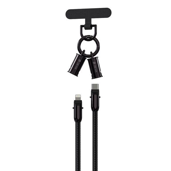 Devia cable lanyard 2in1 PD USB-C - Lightning 1,2 m 27W black 6938595386169