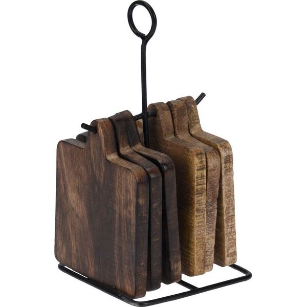 Home Styling Collection Podstawka podkładka drewniana pod kubek garnek 6 szt + stojak metalowy