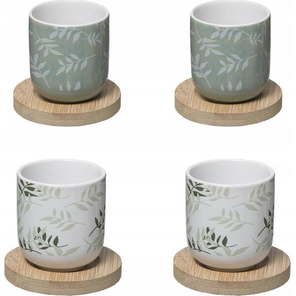 Secret de Gourmet Ceramiczne kubki z bambusowymi podkładkami, 4 szt., 130 ml