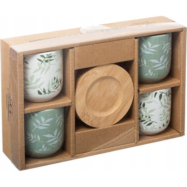 Secret de Gourmet Ceramiczne kubki z bambusowymi podkładkami, 4 szt., 130 ml