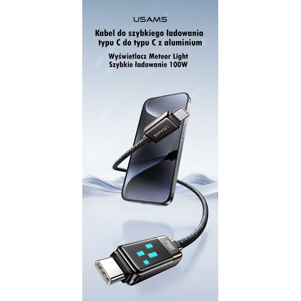 Usams USAMS Kabel USB-C na USB-C 100W 1,2m      Zinc Alloy Fast Charging Data Cable Meteor Series SJ744USB01 (US-SJ744)