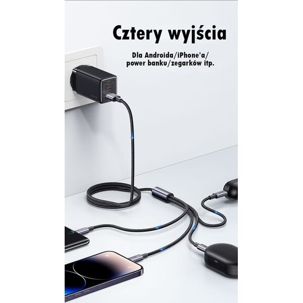 Kabel USB Usams USAMS Kabel 4w1 2xUSB-C/Lightning/MicroU SB 15W 1,2m Aluminum Alloy Data Cable Sufeng Series SJ739USB101 (US-SJ739)