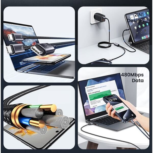 Kabel USB Usams USAMS Kabel 2w1 2xUSB-C 72W 1,2m          Aluminum Alloy Data Cable Sufeng Series SJ740USB101 (US-SJ740)