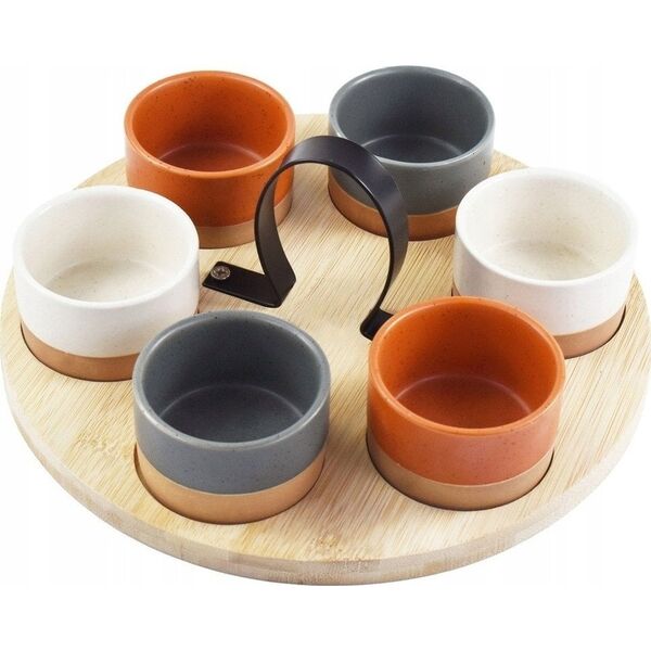Excellent Houseware Miseczki na przekąski na bambusowej tacy z uchwytem do przenoszenia