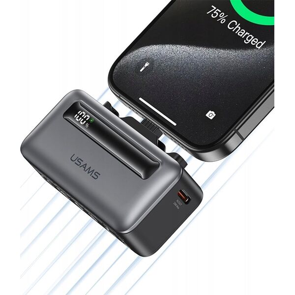 Powerbank USAMS US-CD233 4500mAh USB-C, Lightning 20W PD Fast Charge szary/tarnish