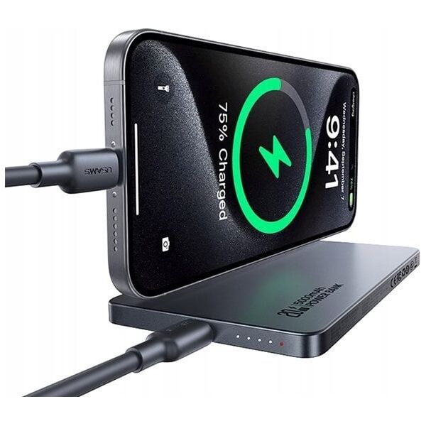 Powerbank z ładowaniem bezprzewodowym USAMS US-CD231 5000mAh 20W PD Fast Charge tytanowy/titanium