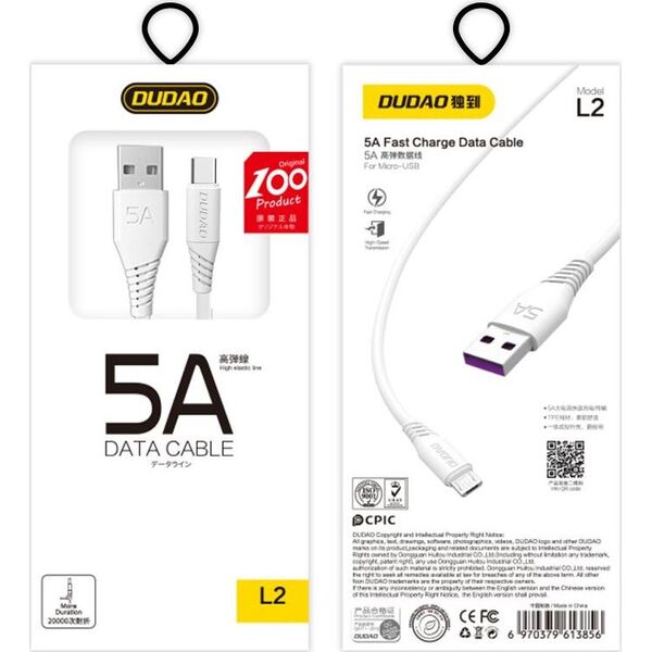 Kabel USB Dudao USB-A - 1 m Biały (52143)