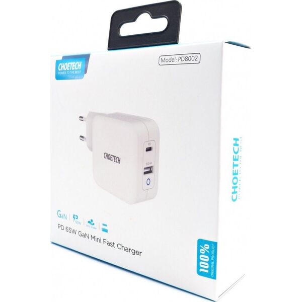 Ładowarka Choetech PD8002 1x USB-A 1x USB-C 3 A (PD8002 WHITE)