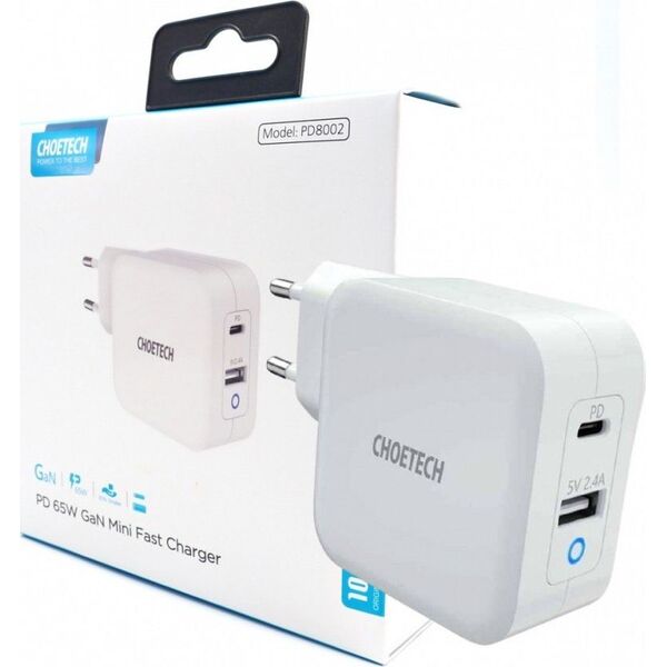 Ładowarka Choetech PD8002 1x USB-A 1x USB-C 3 A (PD8002 WHITE)