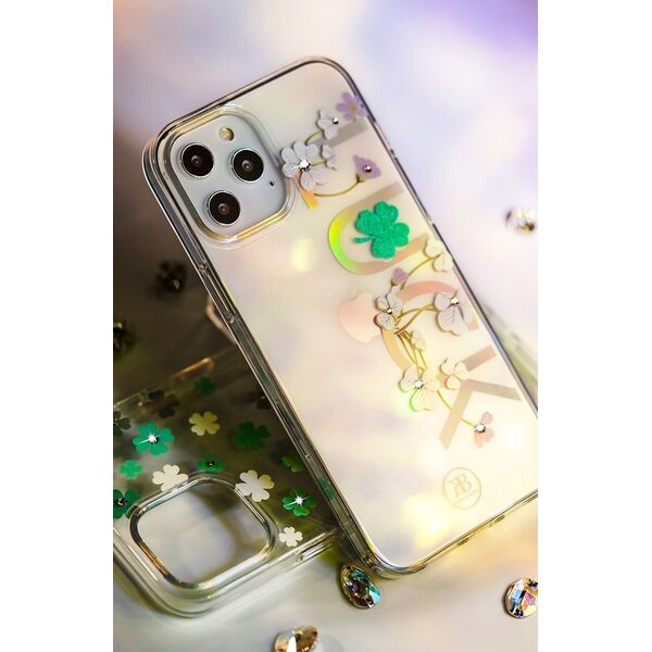 Kingxbar Kingxbar Lucky Series etui ozdobione oryginalnymi Kryształami Swarovskiego iPhone 12 mini przezroczysty (Clover) uniwersalny