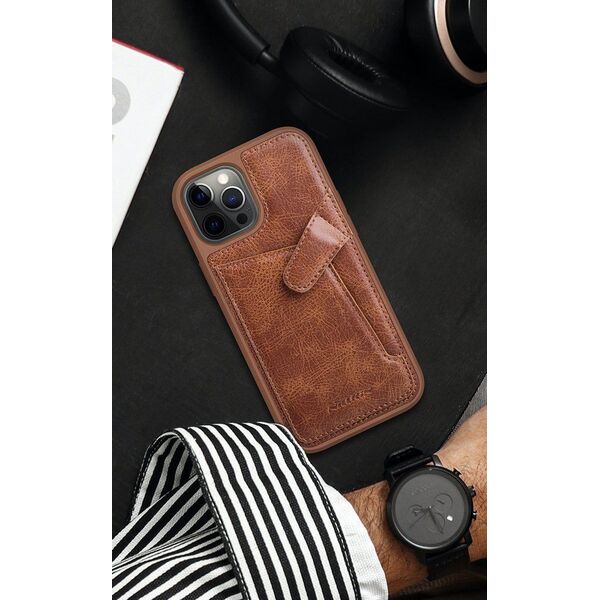 Nillkin Nillkin Aoge Leather Case elastyczne pancerne etui z prawdziwej skóry z kieszonką iPhone 12 mini czarny