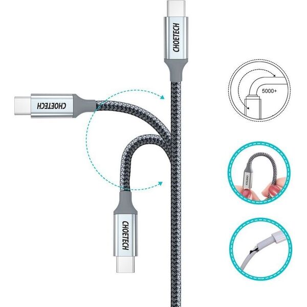 Kabel USB Choetech USB-C - USB-C 1.8 m Srebrny (6971824973099)