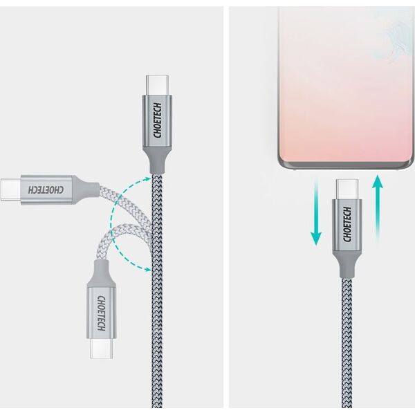Kabel USB Choetech USB-C - USB-C 1.8 m Srebrny (6971824973099)
