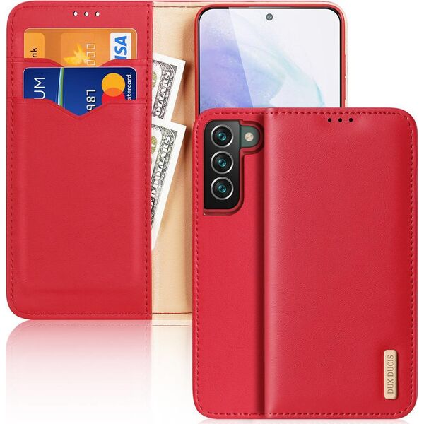 Dux Ducis Dux Ducis Hivo skórzane etui z klapką pokrowiec ze skóry naturalnej portfel na karty i dokumenty Samsung Galaxy S22+ (S22 Plus) czerwony