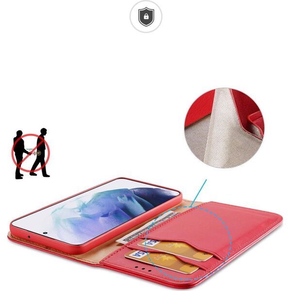 Dux Ducis Dux Ducis Hivo skórzane etui z klapką pokrowiec ze skóry naturalnej portfel na karty i dokumenty Samsung Galaxy S22+ (S22 Plus) czerwony
