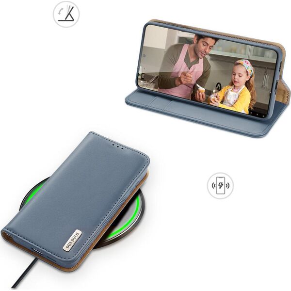 Dux Ducis Dux Ducis Hivo skórzane etui z klapką pokrowiec ze skóry naturalnej portfel na karty i dokumenty Samsung Galaxy S22+ (S22 Plus) niebieski