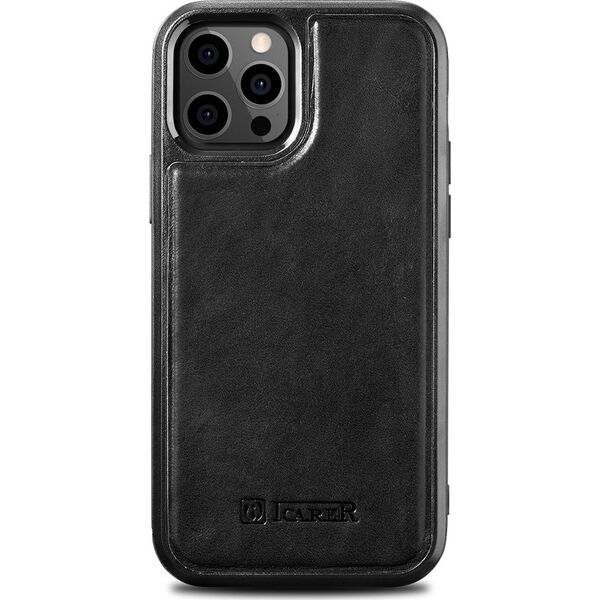 iCarer iCarer Leather Oil Wax etui pokryte naturalną skórą do iPhone 12 Pro Max czarny (ALI1206-BK)