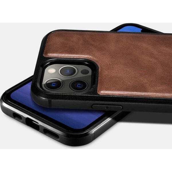 iCarer iCarer Leather Oil Wax etui pokryte naturalną skórą do iPhone 12 Pro Max czarny (ALI1206-BK)