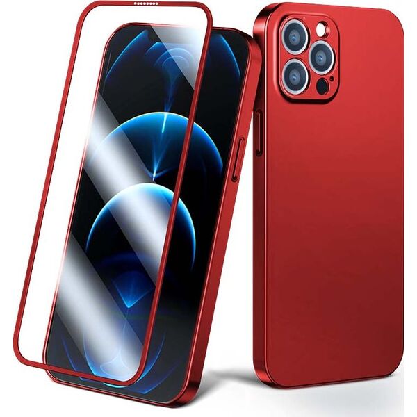 Joyroom Joyroom 360 Full Case etui pokrowiec do iPhone 13 Pro Max obudowa na tył i przód + szkło hartowane czerwony (JR-BP928 red)