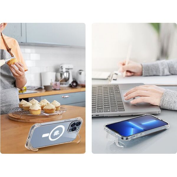 Joyroom Joyroom Magnetic Defender magnetyczne etui do iPhone 13 pancerny pokrowiec z haczykami podstawką przezroczysty (kompatybilne z MagSafe)
