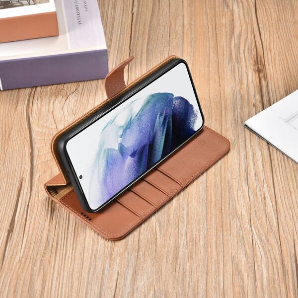 iCarer iCarer Haitang Leather Wallet Case skórzane etui do Samsung Galaxy S22+ (S22 Plus) portfel obudowa pokrowiec brązowy (AKSM05BN)