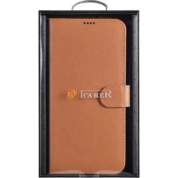 iCarer iCarer Haitang Leather Wallet Case skórzane etui do Samsung Galaxy S22+ (S22 Plus) portfel obudowa pokrowiec brązowy (AKSM05BN)